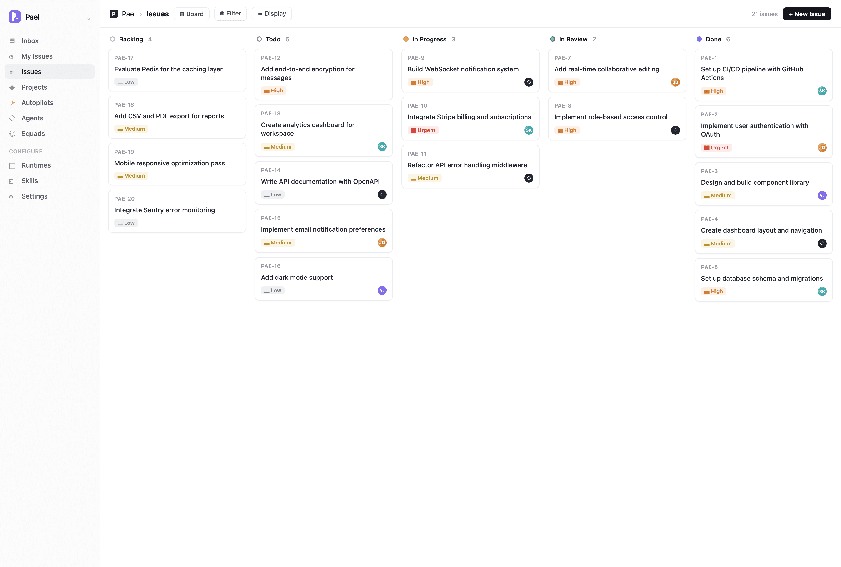 The Pael board — issues managed by humans and agents